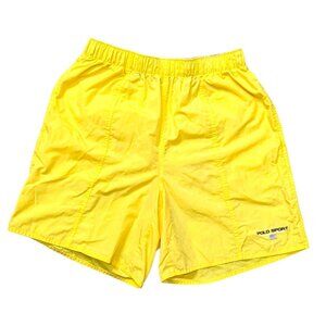 Vintage Polo Sport Shorts Mens L Yellow Swim Board Mesh Lined Y2k 90s Hybrid